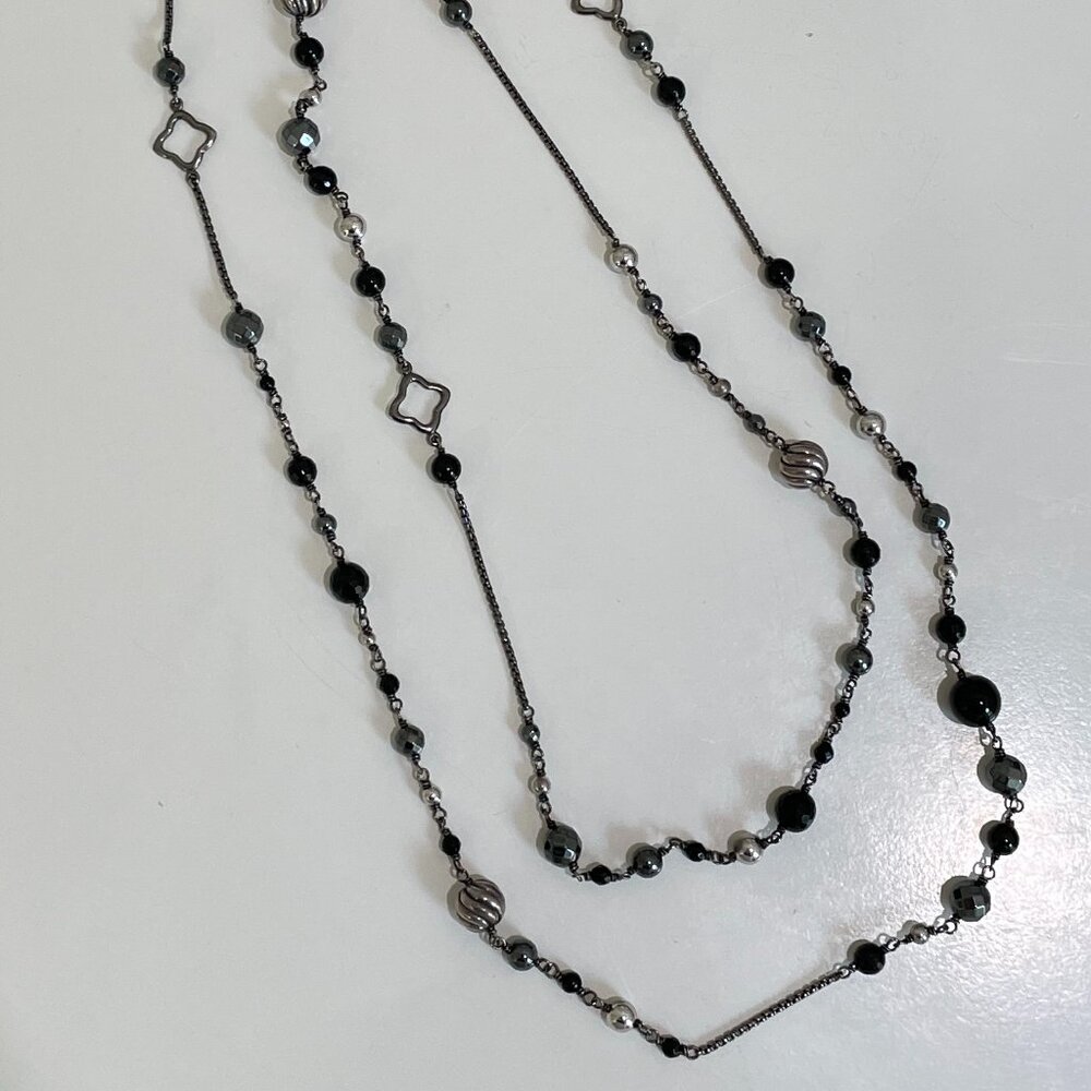 David Yurman Sterling Silver Quatrefoil and Bead Chain Necklace